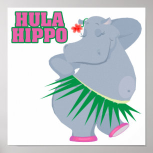 Póster fofo e bobo luau hula hippo