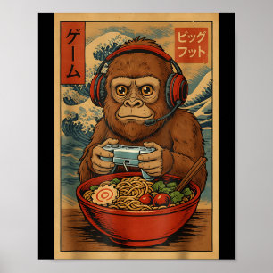 Poster Fofo Kawaii Gamer Pé Grande Ramen Japonês Retrô Uk