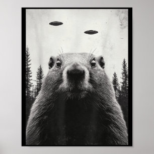 Poster Fofos Abduzem Esquilo Ufo Alien Divertido Dia Do E
