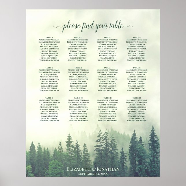 Poster Foggy Green Forest 12 Gráfico de Casamento de Mesa (Frente)