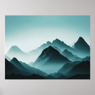 Poster Foggy Mountain Nature Boho Foto Mínima