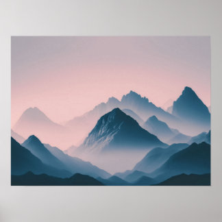 Poster Foggy Mountain Nature Boho Foto Mínima