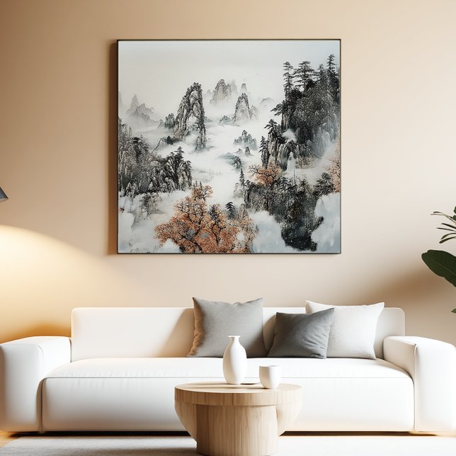 Póster Foggy Mountain Zen Minimalist Wall Art (Criador carregado)