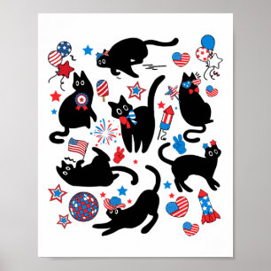 Poster Fogo 4 De Julho Black Cat Usa Flag Cut Cat K
