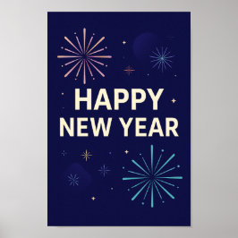 Poster Fogo de Artifício da Celebração do Bold Navy Gold 