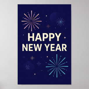 Poster Fogo de Artifício da Celebração do Bold Navy Gold