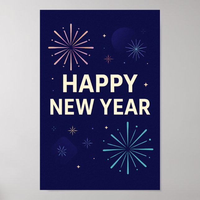 Poster Fogo de Artifício da Celebração do Bold Navy Gold  (Frente)