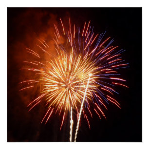 Póster Fogo de Artifício Vermelho, Branco e Azul I Patrió
