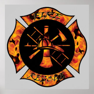 Poster Fogo Emergência Flaming Cruz Maltesa