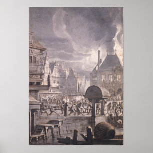 Póster Fogo na câmara municipal velha em Amsterdão