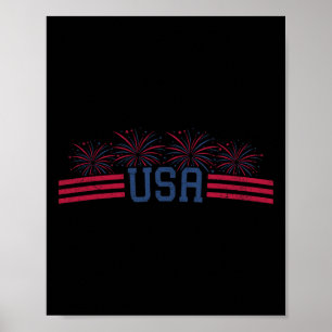 Poster Fogo Patriótico 4 De Julho American Flag Usa