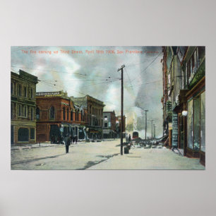 Póster Fogo que vem acima de terceira Rua, terremoto 1906