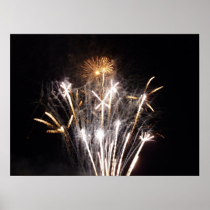 Póster Fogos-de-artifício brancos e Dourados II