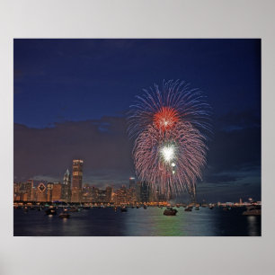 Poster fogos de artifício do Dia da Independência dos EUA