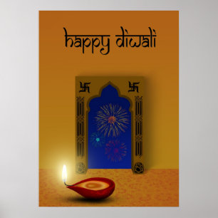 Póster Fogos-de-artifício felizes festivos de Diwali -