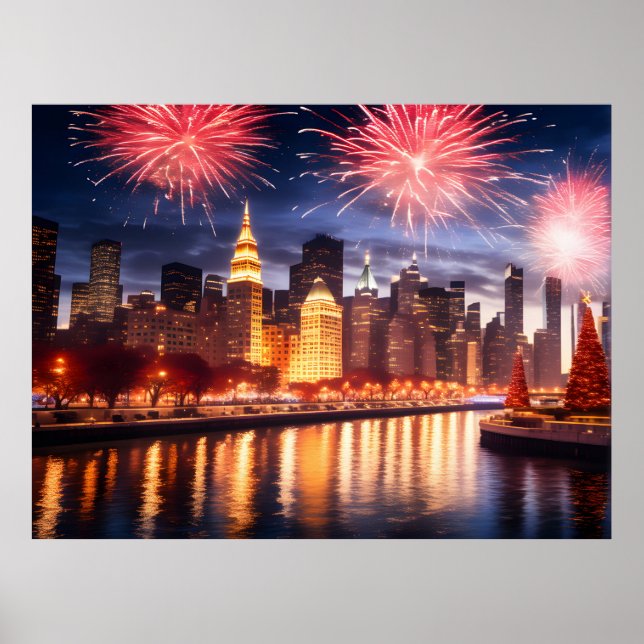 Poster Fogos de artifício na cidade noturna (Frente)