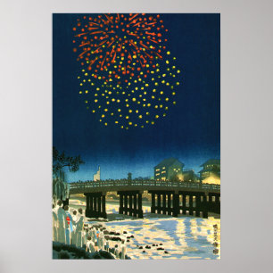 Poster Fogos de artifício no Rio Kamo Quioto Kotozuka Eii