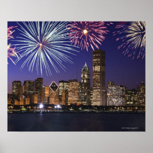 Poster Fogos-de-artifício sobre a skyline de Chicago