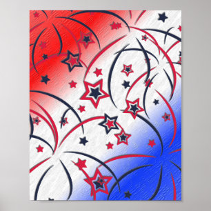 Poster Fogos de Artifício sobre Azul Branco Vermelho