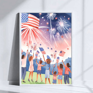 Poster Fogueira de Quatro de Julho   Bandeira dos EUA em 