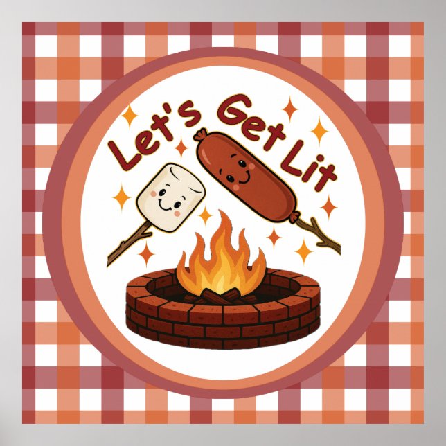 Poster Fogueira Let's Get Lit – Marshmallow e Cachorro-Qu (Frente)