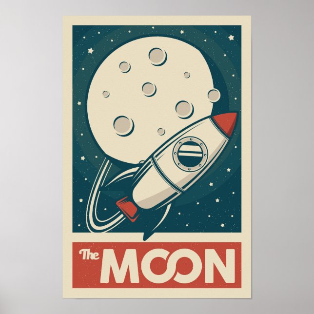 Poster Foguete da Galáxia da Lua Retro (Frente)