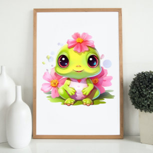 Poster Foguete de decoração de sapo com flor rosa