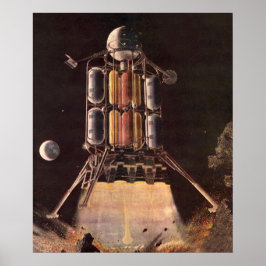 Póster Foguete de Ficção Científica Vintage Descolando do
