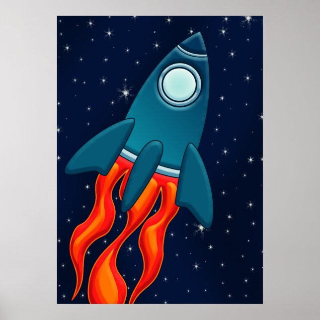 Poster Foguete Espacial Fofo e Design de Espaço Sideral (Frente)