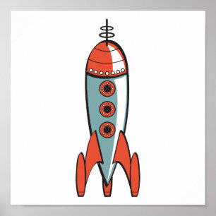 Póster foguete espacial retrô