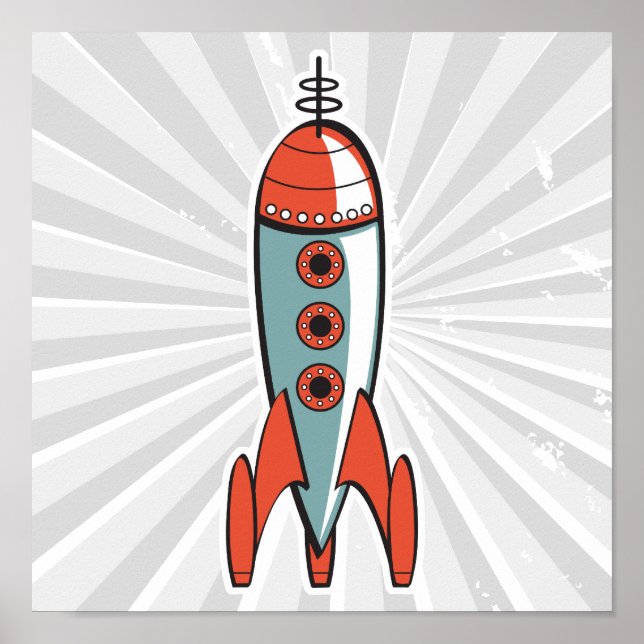 Póster foguete espacial retrô (Frente)