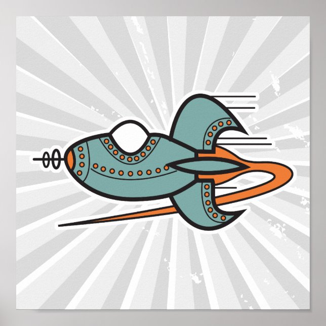 Póster foguete retrô (Frente)