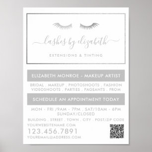 Poster Foil de Prata Chic Lashes Artista de Maquiagem de 