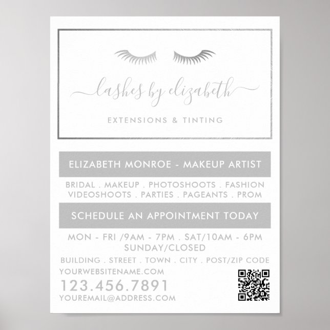 Poster Foil de Prata Chic Lashes Artista de Maquiagem de  (Frente)