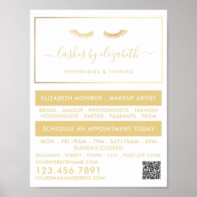 Poster Foil Dourada Chic Lashes Beleza Maquiagem Artista (Frente)