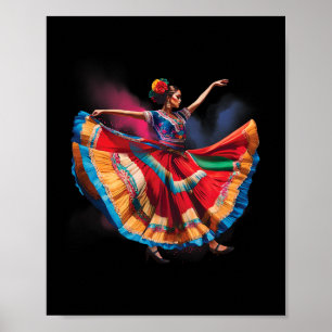 Poster Folclórico Mulher dançando Patrimônio Mexicano Dan