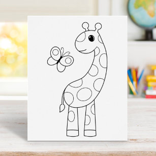 Poster Folha de Animação Girafa e Coloração de Borboleta