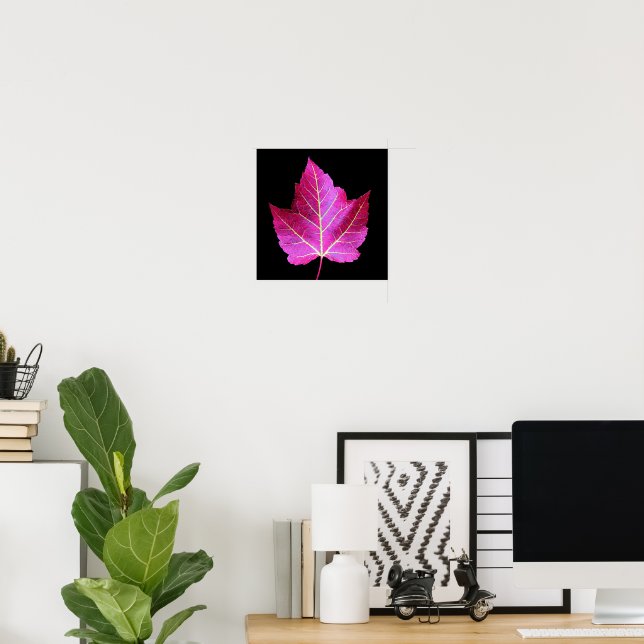 Poster Folha de Bordo Vermelho de Outono em Floral Preto (Escritório em casa)