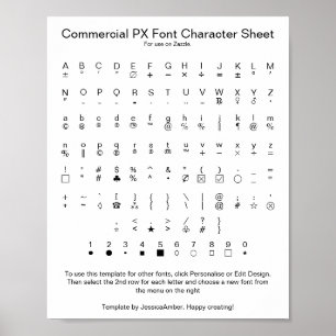 Poster Folha de Caracteres da Fonte Commercial PX para Za