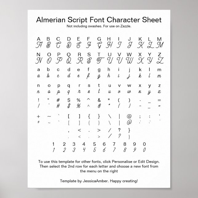 Poster Folha de Caracteres de Fonte do Script Almerian pa (Frente)
