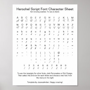 Poster Folha de Caracteres de Fonte do Script Herschel pa