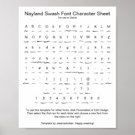 Poster Folha de Caracteres de Fonte do Swash Nayland para