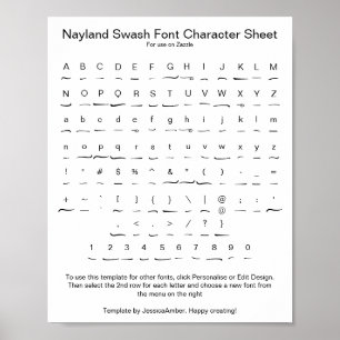 Poster Folha de Caracteres de Fonte do Swash Nayland para