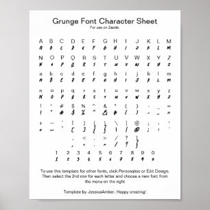 Poster Folha de Caracteres de Fonte Grunge para Zazzle
