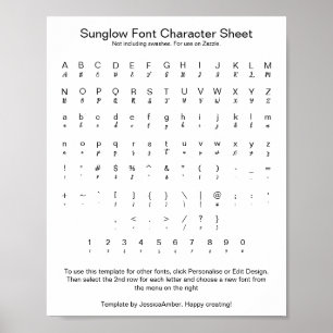 Poster Folha de Caracteres de Fonte Sunglow para o Zazzle