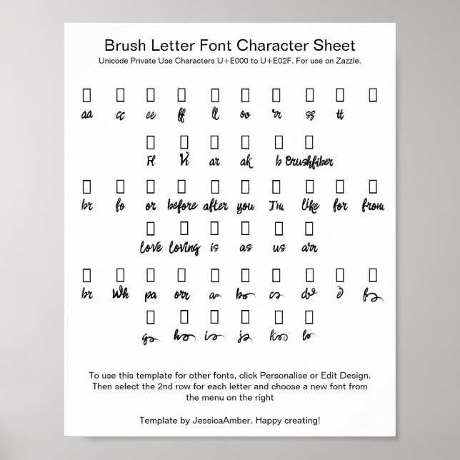 Poster Folha de Caracteres de Letra com Pincel - Floreios (Frente)