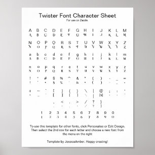 Poster Folha de Caracteres Glifo de Fontes do Twister