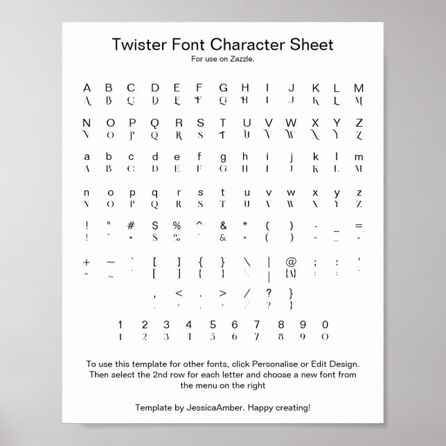Poster Folha de Caracteres Glifo de Fontes do Twister (Frente)