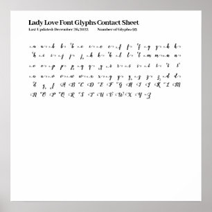 Poster Folha de Contato da Fonte Lady Love Glyphs