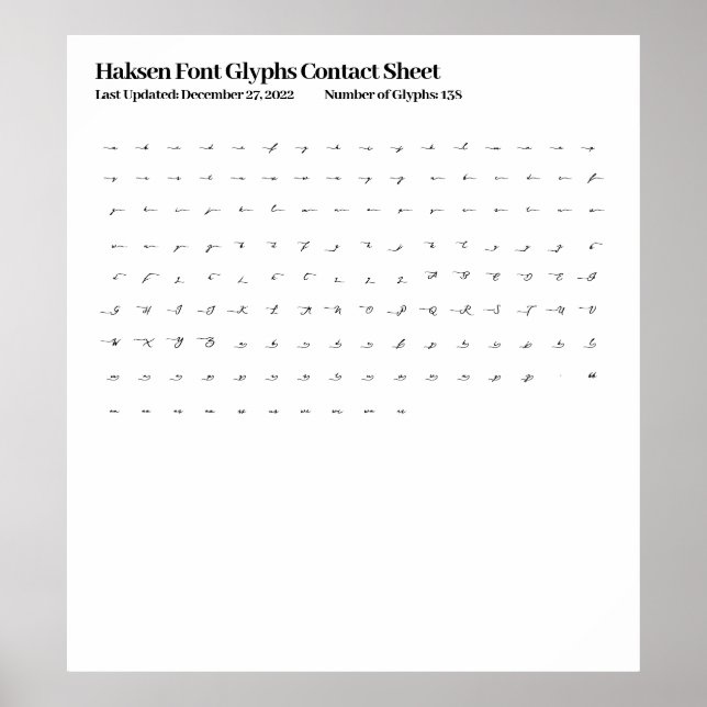 Poster Folha de Contato de Glifos da Fonte Haksen (Frente)